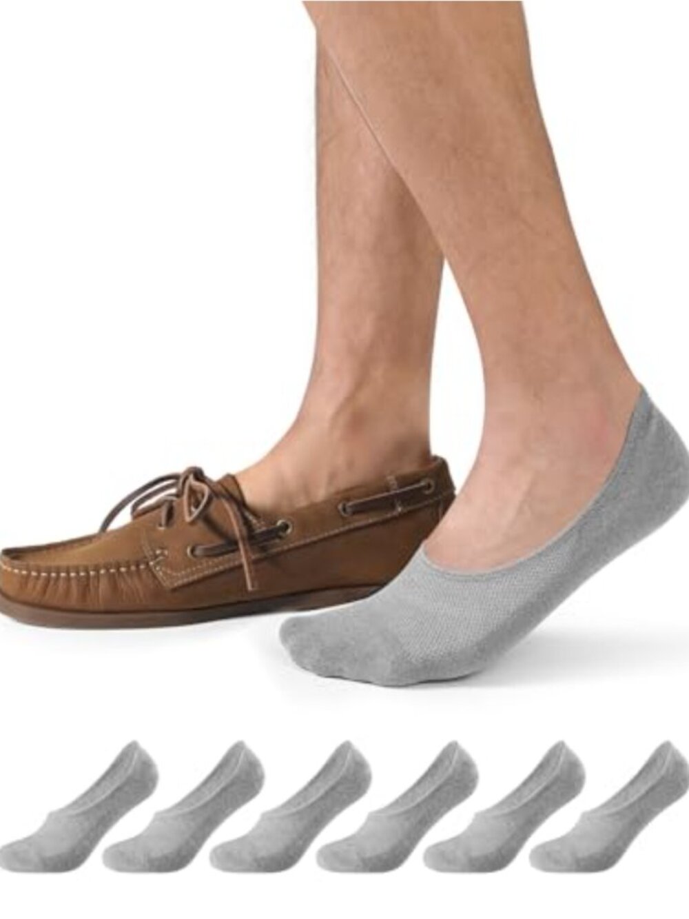 Men's No Show Socks 6 Pairs Invisible Loafer Socks Low Cut Silicone Grip